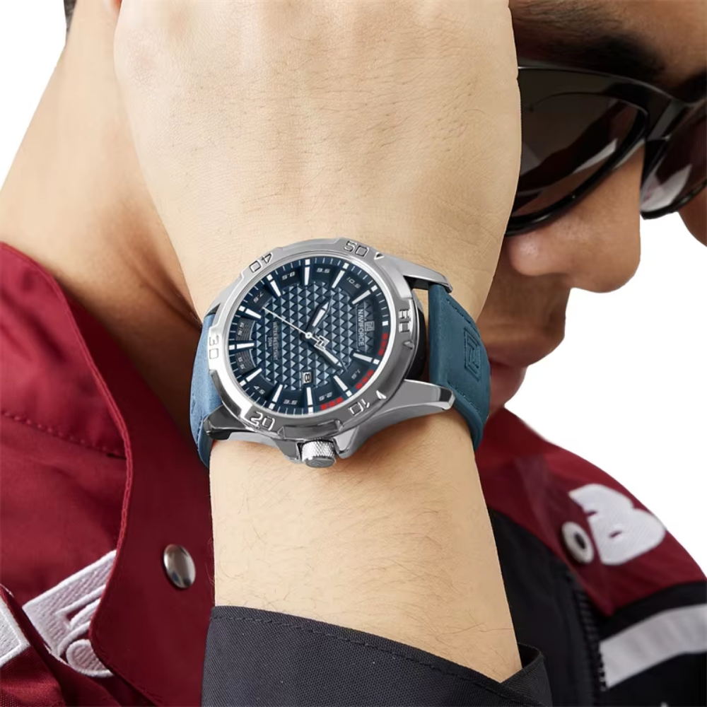 Relógio Naviforce Couro Azul Masculino Premium - foto 5